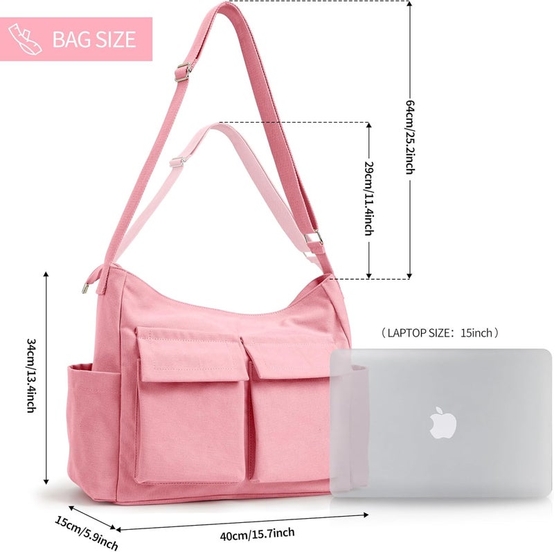 KALIDI FANCY FOREST KALIDI Canvas Tote Bag Messenger Bag, Large Crossbody Bag for Women or Men, Casual Canvas Shoulder Bag for College Work Daily - Image 4
